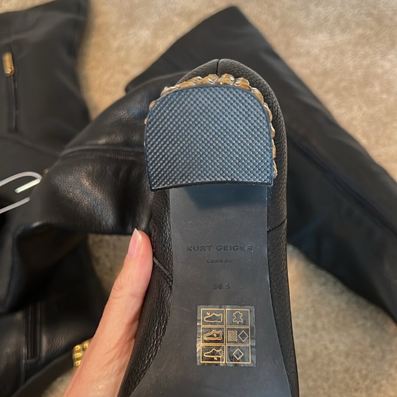 Kurt Geiger Mayfair black leather over the knee heel boots rhinestone gold shoe - Picture 12 of 12